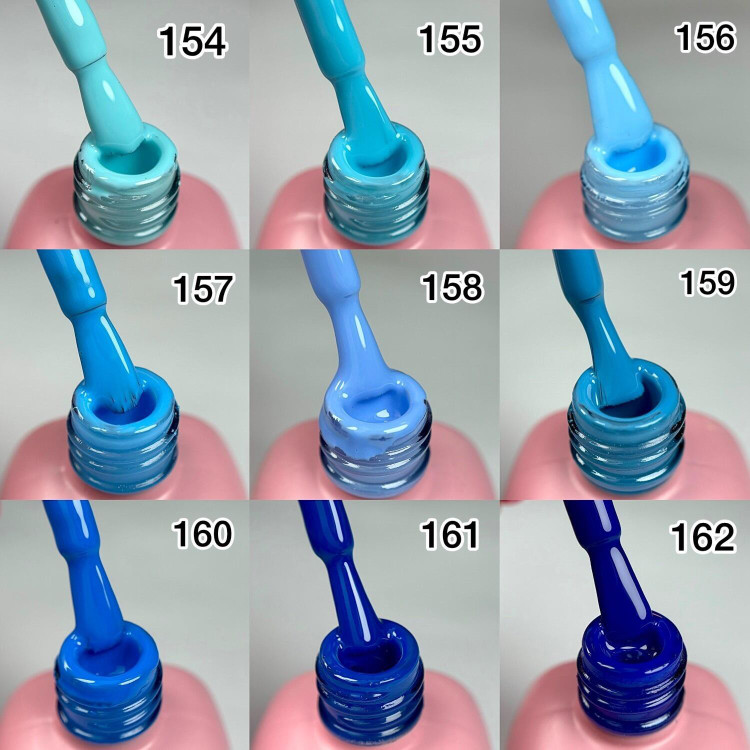 کدهای 154 تا 162 لاکژل نینا از آبی کم رنگ تا آبی تیره حجم 12 میل
